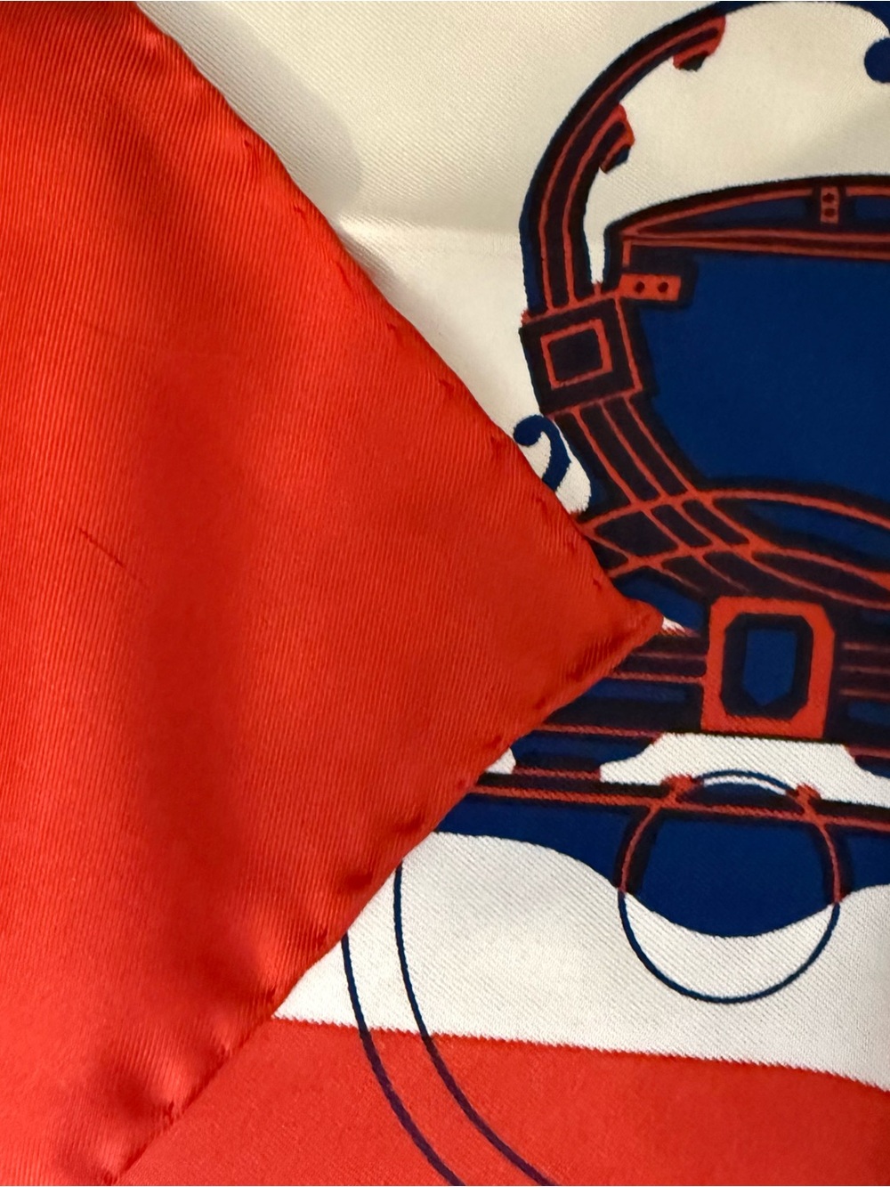 Hermes Red White and Navy Silk Scarf - Picture 6 of 7